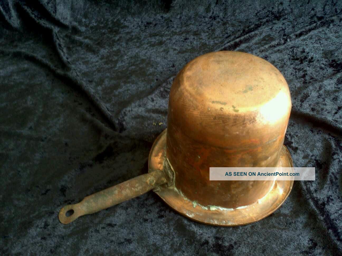 Antique Solid Copper Handmade Sauce Pan Style Kette Pot Metalware photo