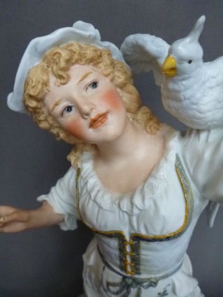 Rare Lg Antique Heubach Bisque Porcelain Girl Doll W Cockatiel Bird German 16 