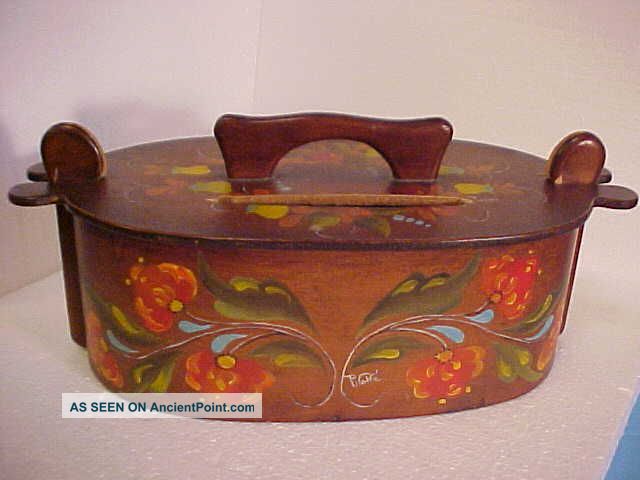 Antique Vtg Rosemaled Folk Art Norway/ Norwegian Wooden Tine/tina Box Signed Boxes photo