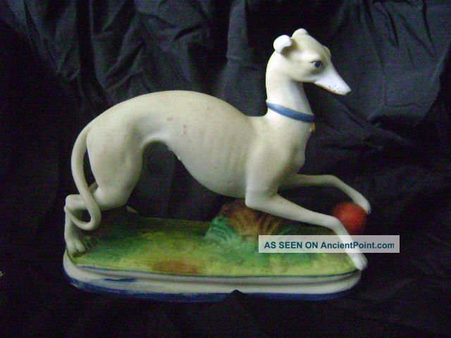 19th Century White Paste Porcelin Whippit Dog Figurine On Base Figurines photo