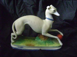 19th Century White Paste Porcelin Whippit Dog Figurine On Base photo