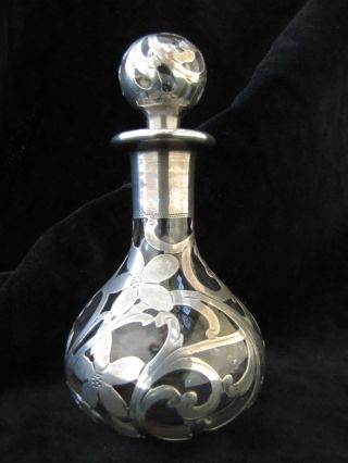 Antique Alvin Sterling Overlay Perfume Bottle,  Perfect,  No Monogram,  Steuben photo