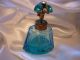 Antique Artdeco Irice Perfume Bottle Jeweled Ab Rhinestone Atomizer Peacock Blue Perfume Bottles photo 2