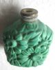 Old Malachite Glass Perfume Bottle Deeply Molded Flowers Orig Top Fine Condition Perfume Bottles photo 1