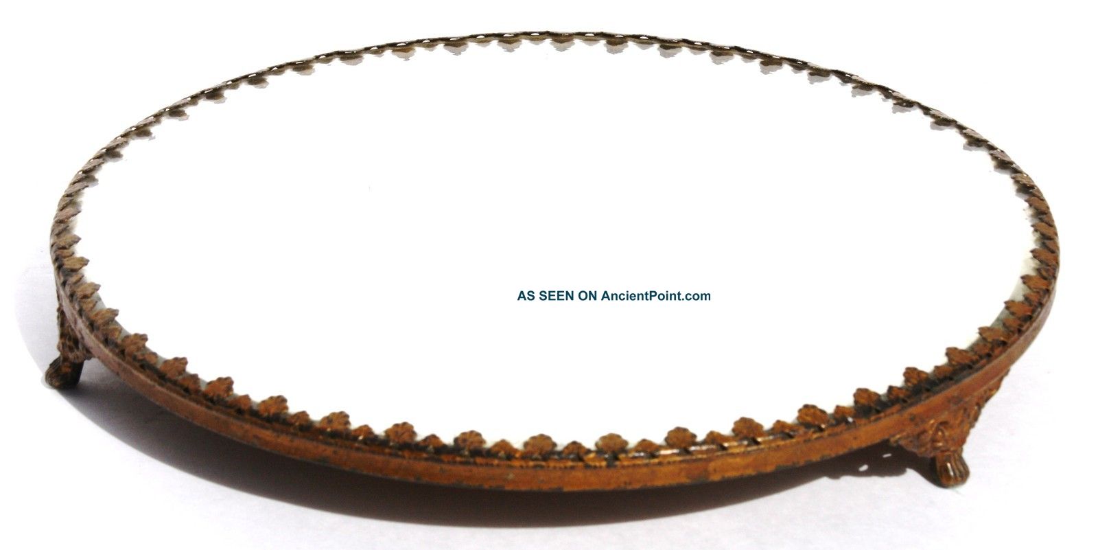 Circa 1910 Round Bevel Mirror Plateau On Feet; Mirrors photo