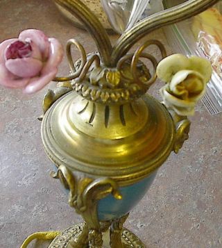 Tiffany Lamp Vintage With Flowers,  Brass Ram ' S Head Ram ' S Hooves photo
