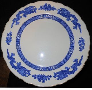 C1920 Dragon Series Plate,  Cauldon,  England,  Blue & White,  10 & 3/4 