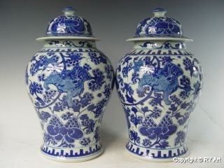 Pair Chinese Blue White Porcelain Ginger Jars 15 