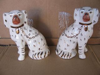 591 - - - Staffordshire Porcelain Ceramic Dog Figurine Set photo