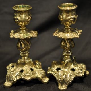 Vintage Brass Candlestick Holders,  One Pair photo