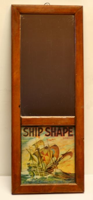 Wood Partition Wall Mirror W 1930’s Spanish Galleon “ship Shape” Label photo