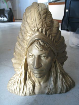 Wonderful Rare Vintage Native American Indian Chief Cast Iron Doorstop Italy Nr photo