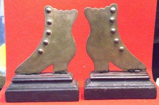 Victorian High Top Brass Handmade Thistle Pattern Shoe Bookends One Of Kind photo