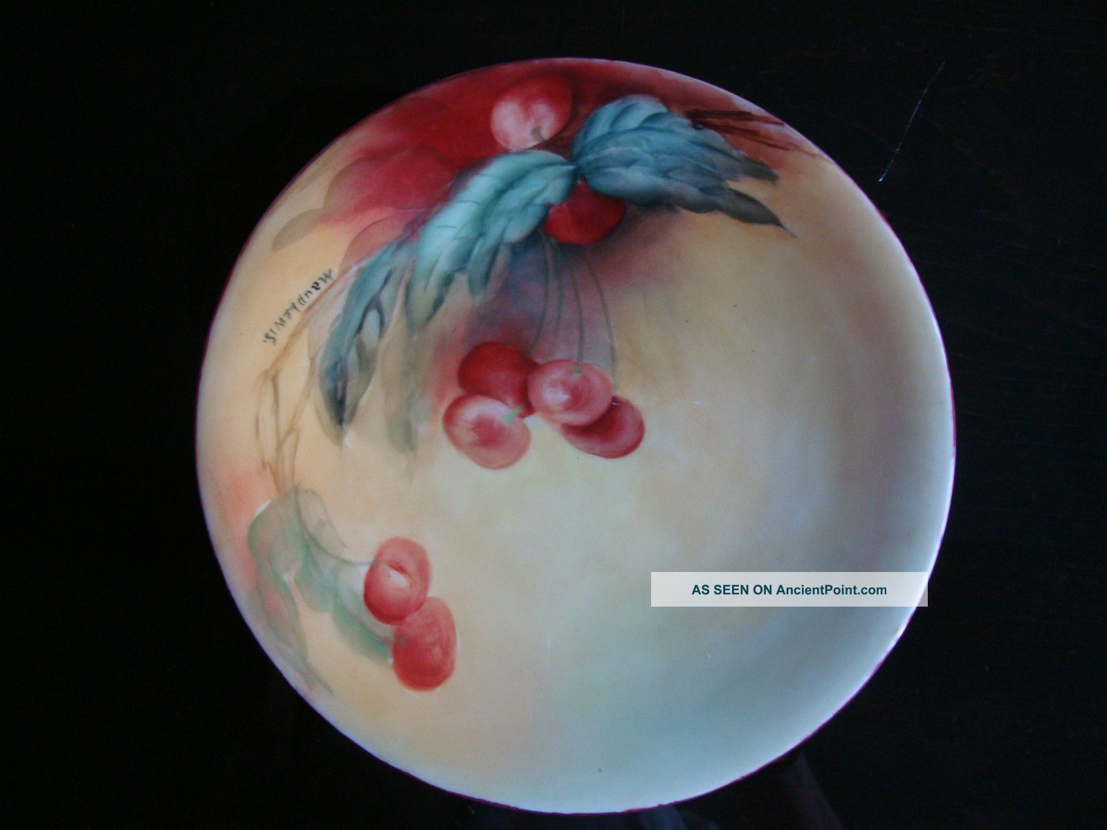 Limoges Jean Pouyat,  Cherries Fruit Hand Painted Plate,  Signed,  7 1/2 