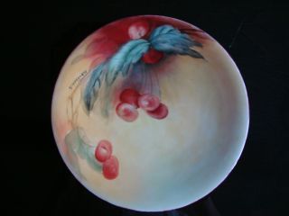 Limoges Jean Pouyat,  Cherries Fruit Hand Painted Plate,  Signed,  7 1/2 