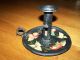 Vintage Signed Black W/hand Painted Fruit Toleware Candle Holder Toleware photo 2