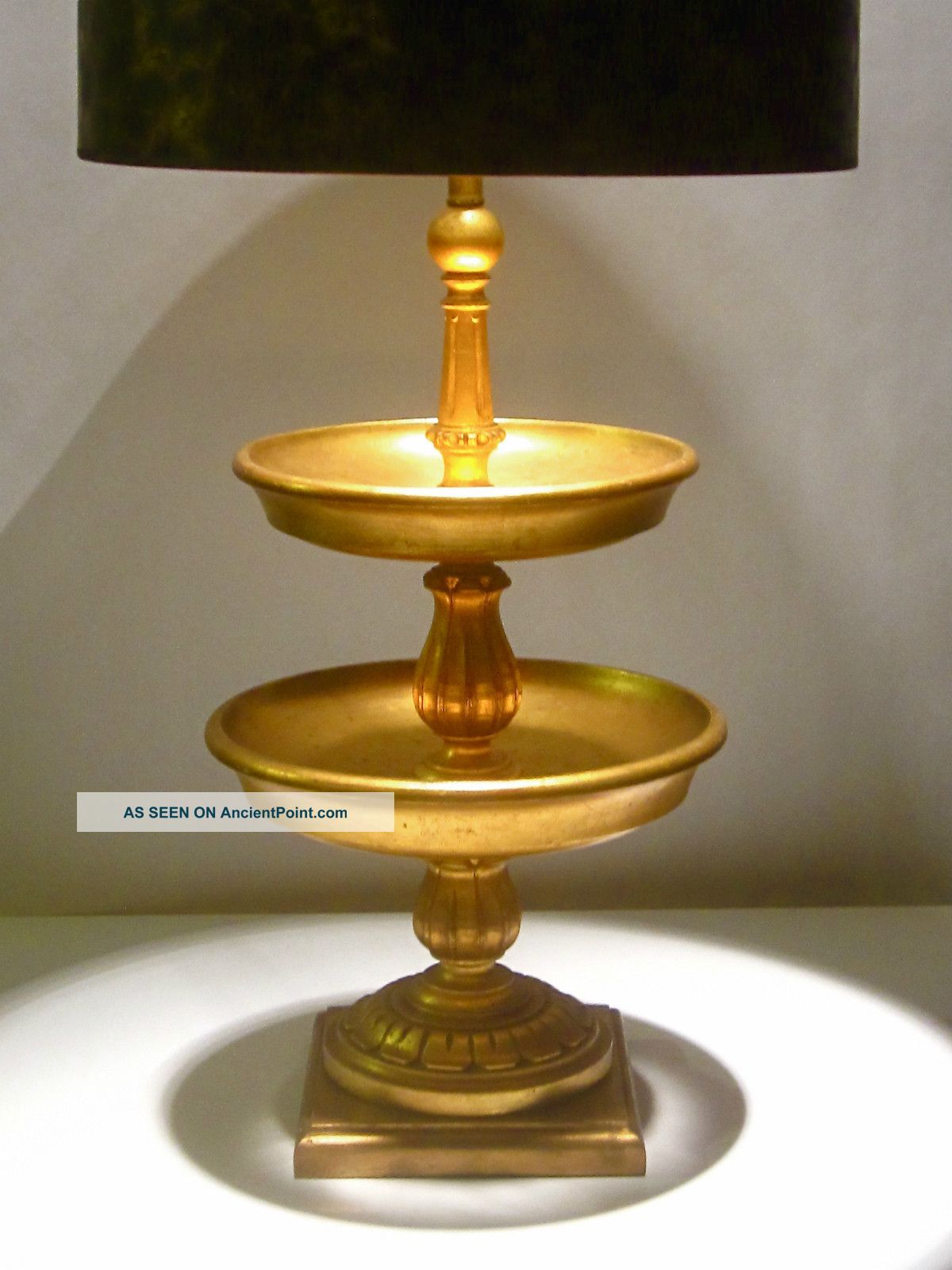 Vtg Hollywood Regency Italian Florentine Gilt Gold Wood Tole Tiered Table Lamp Toleware photo