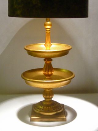 Vtg Hollywood Regency Italian Florentine Gilt Gold Wood Tole Tiered Table Lamp photo