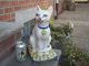 Antique Victorian Staffordshire Cat Egyptian Art Deco Statue Majolica Old Early Figurines photo 9