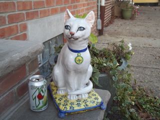 Antique Victorian Staffordshire Cat Egyptian Art Deco Statue Majolica Old Early photo