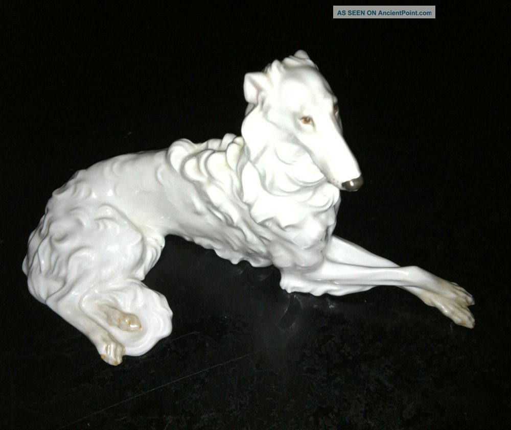 Large Austrian Wien Porcelain Borzoi Russian Wolfhound Dog Figurine Statue Figurines photo