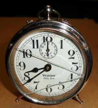 Antique Travel Alarm Clock - Westclox Baby Ben - Western Clock Co.  - U.  S.  A - Works - L@@k photo