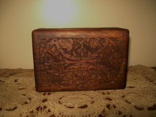 Vintage Carved Wood Floral & Leaves Small Trinket/keepsake Box photo