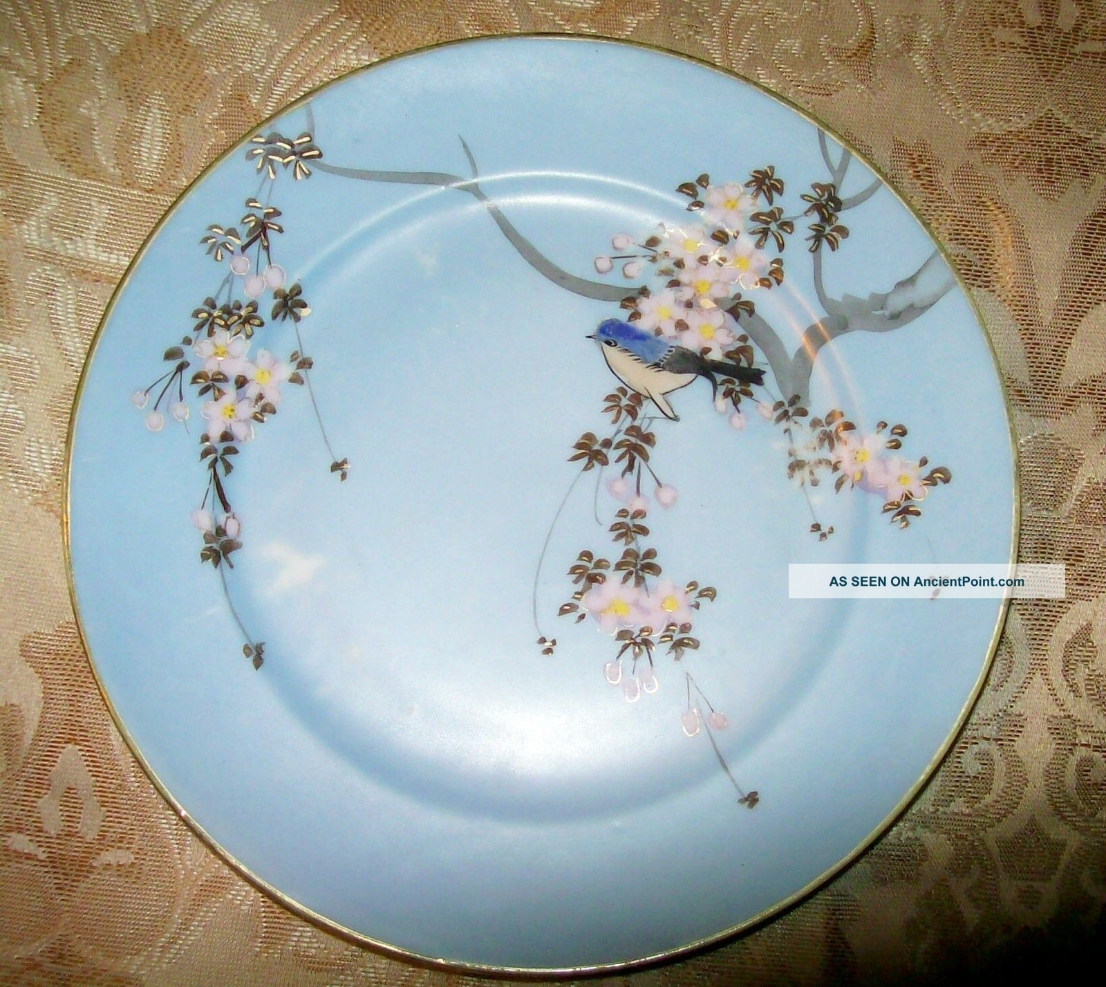 Antique Moriage Bird Cabinet Plate - Green Crown Wreath Mark - Japanese? - Handpainted Plates & Chargers photo