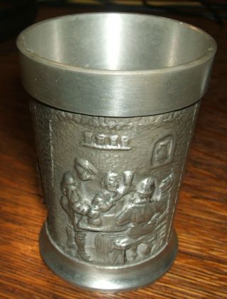 Vintage Pewter Cup By Ludwig Roger Munich Germany Depicts Cherub And Tavern photo