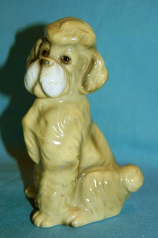 Vintage Porcelain Ceramic Pottery Sweet Brownish Gray Poodle Dog Figurine photo