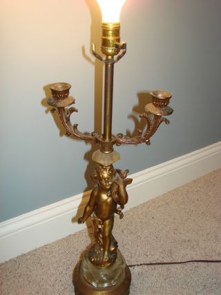 Antique Angel With Candelabra Light Brass With Crystal Light L@@k photo