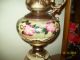 Antique Porcelain Hand Painted Lamp Roses Porcelain Pitcher Lamp Brass Base Lamps photo 2