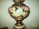 Antique Porcelain Hand Painted Lamp Roses Porcelain Pitcher Lamp Brass Base Lamps photo 5