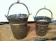 Two Antique Unusual Small Hammered Silver Buckets With Handles Metalware photo 2