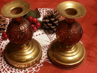 Antique Brass Candle Holders Pair 17thc 18th C photo