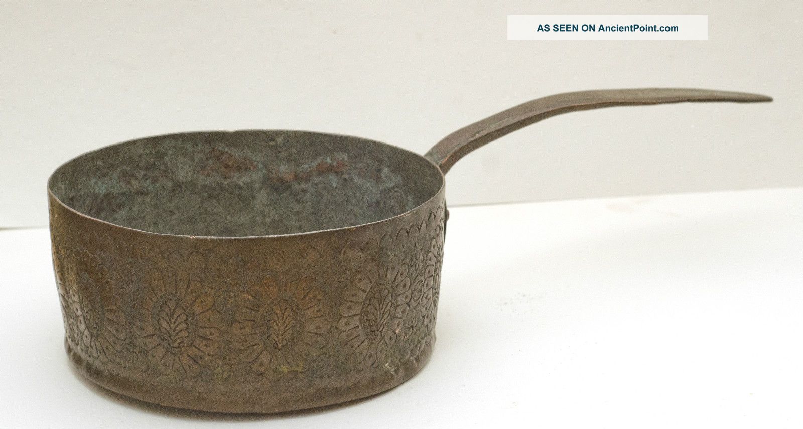 Unusual Antique Copper Cooking Pot With Tooled Conchos Design Metalware photo