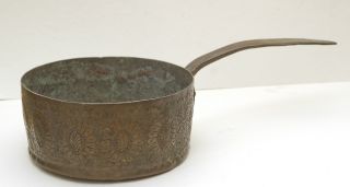 Unusual Antique Copper Cooking Pot With Tooled Conchos Design photo