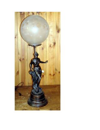 Art Nouveau Bronze And Etched Glass Lamp photo