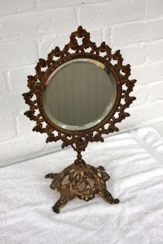 Antique Victorian Ornate Brass Dresser Vanity Tilt Shaving Mirror 15 