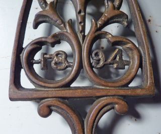 1894 Brass Or Bronze Footed Trivet,  Great Metal Patina photo
