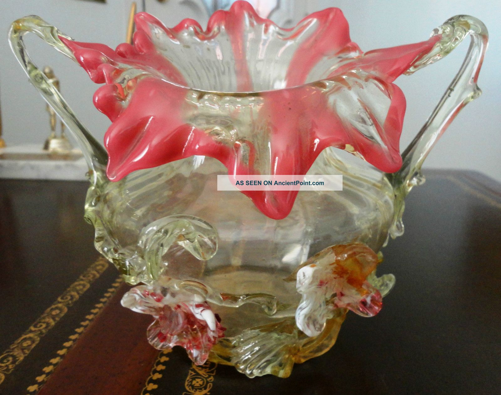 Stevens & Williams Art Glass Vase Vaseline Glass Trimmed Piece Vases photo