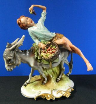 Dresden Hand Painted Porcelain Figurine Boy Fruit On Donkey 1 / 2 photo