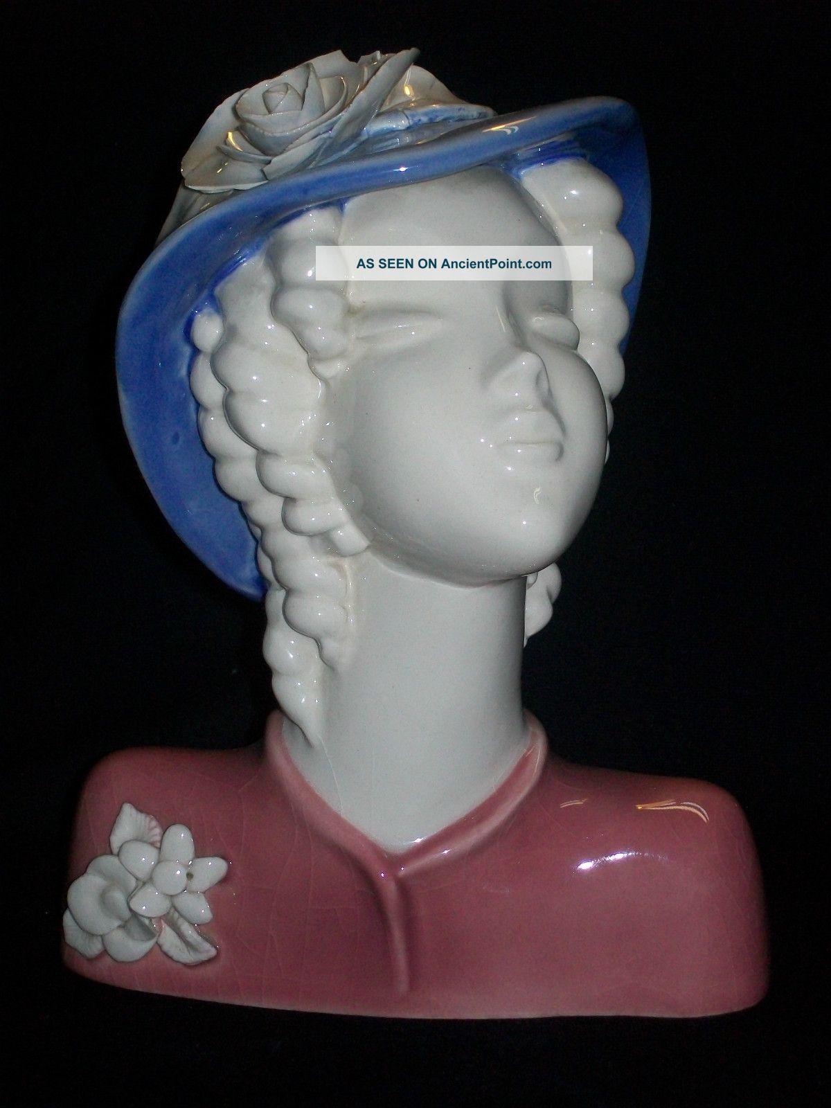 Large Antique Porcelain Art Deco Lady Flapper Bust Figurine Half Doll Rel Figurines photo