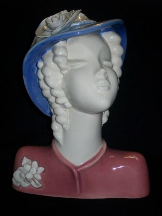 Large Antique Porcelain Art Deco Lady Flapper Bust Figurine Half Doll Rel photo