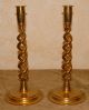 Set Of 2 - Antique English Edwardian - Style Open Barley Twist Brass Candlesticks Metalware photo 1