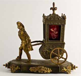 Antique Gilt Bronze Figural Sculpture Man Pulling Chariot Incense Burner photo