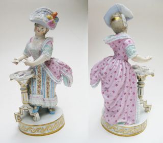 Antique Meissen Card Player Lady Figurine - Dresden German Porcelain Figure photo