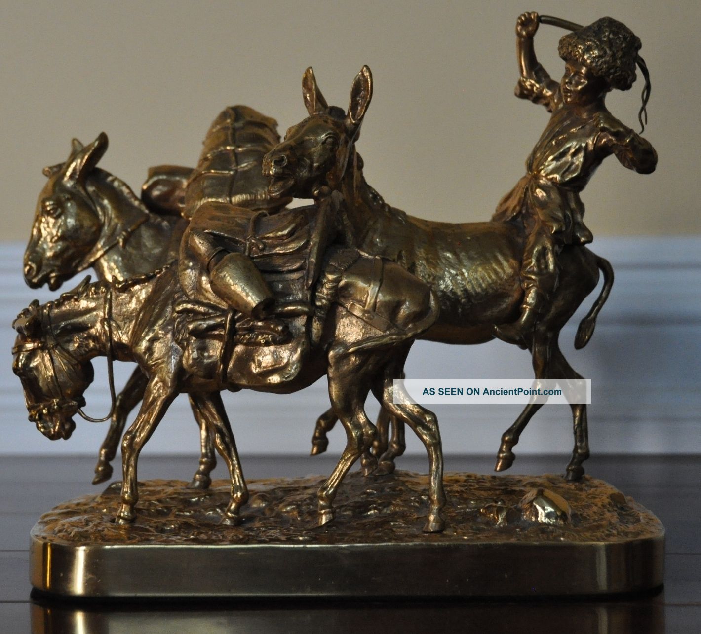 Antique Russian Gilt Bronze Of A Boy With Donkeys By Lanceray,  Lansere Metalware photo