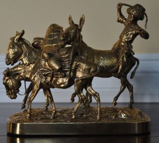Antique Russian Gilt Bronze Of A Boy With Donkeys By Lanceray,  Lansere photo
