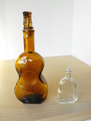 Vintage Clear & Amber (with Stopper) Glass Gutiar /chello Bottle Decantor Decor photo